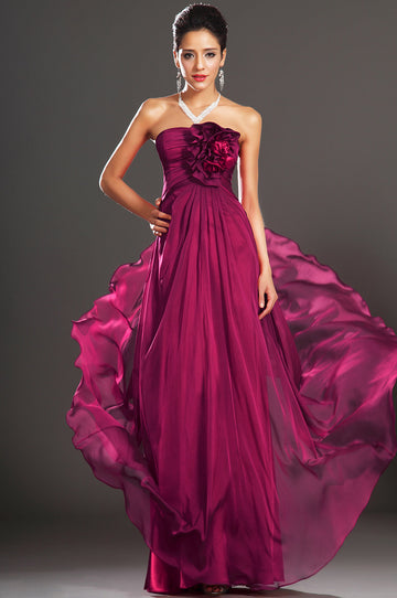 A-Line Fuchsia Chiffon Strapless With Draping Bridesmaid Dress(UKBD03-520)