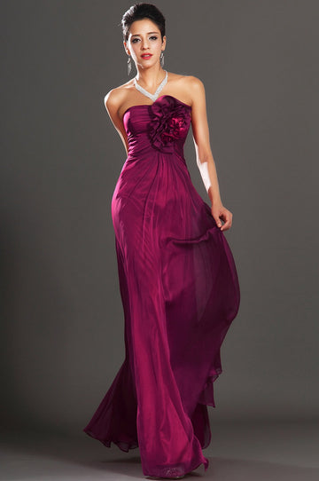 A-Line Fuchsia Chiffon Strapless With Draping Bridesmaid Dress(UKBD03-520)