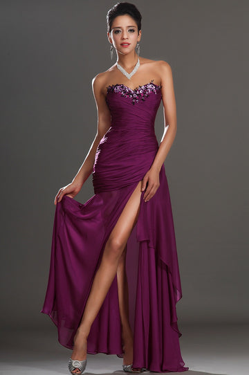 Grape Chiffon Trumpet/Mermaid Sweetheart Split Front Bridesmaid Dress(UKBD03-523)