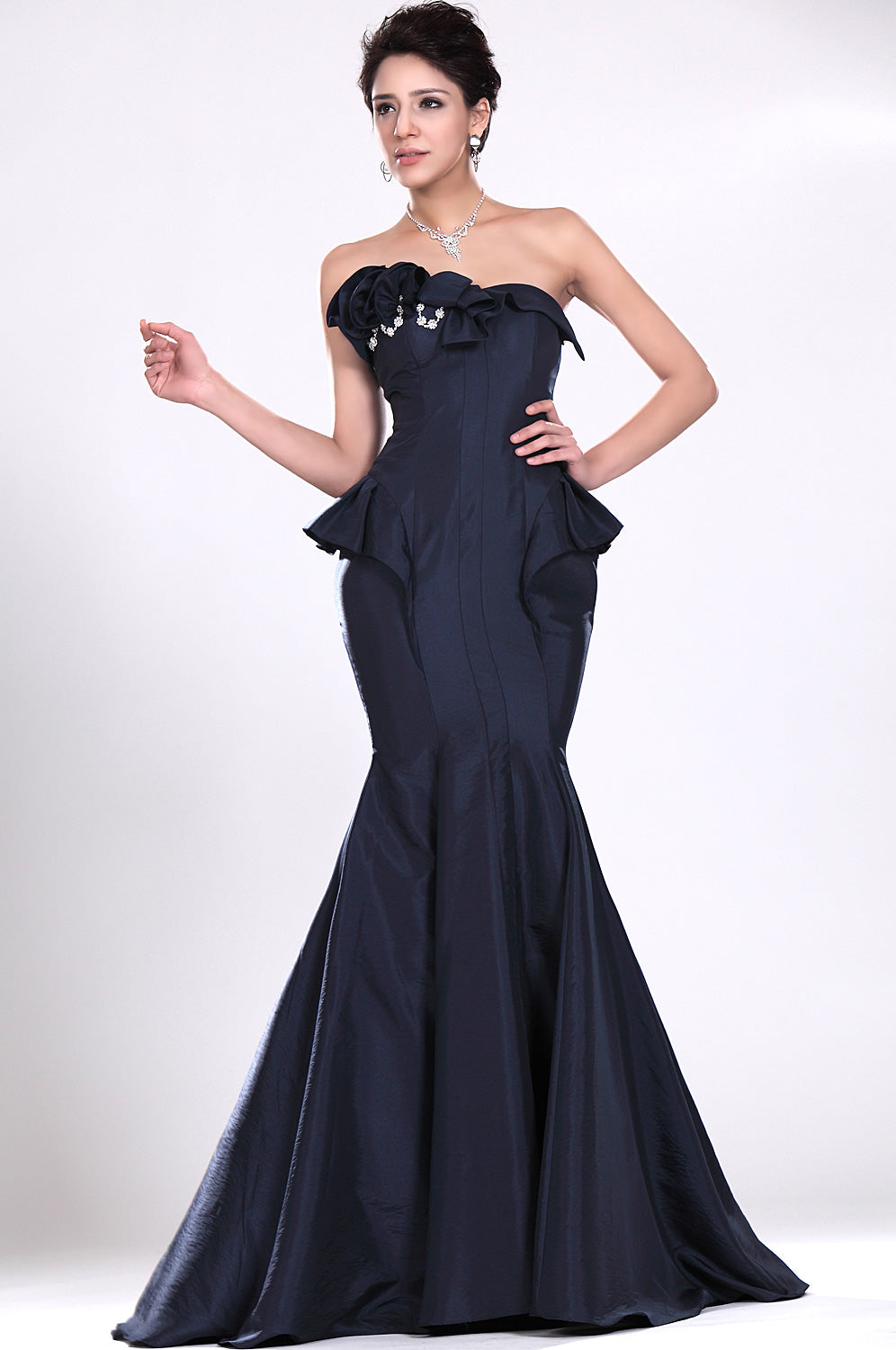Navy Blue Satin Trumpet/Mermaid Strapless Bridesmaid Dress(UKBD03-526)