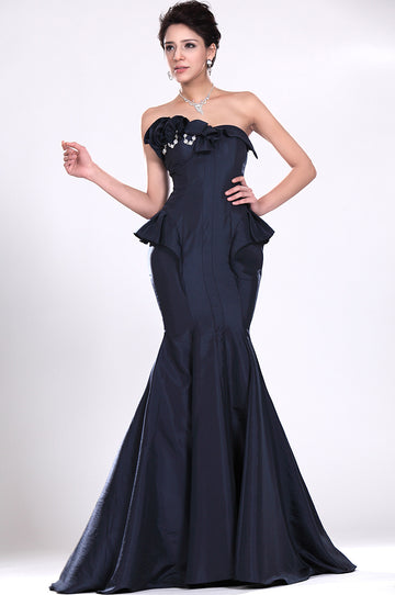 Navy Blue Satin Trumpet/Mermaid Strapless Bridesmaid Dress(UKBD03-526)