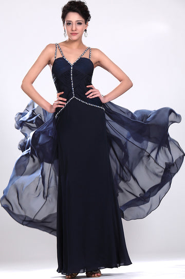 Navy Blue Chiffon Sheath/Column Sweetheart With Beading Bridesmaid Dress(UKBD03-528)