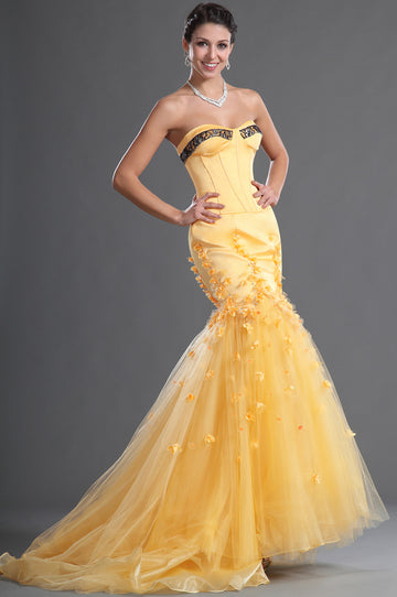 Distinctive Yellow Organza Trumpet/Mermaid Sweetheart Bridesmaid Dress(UKBD03-531)