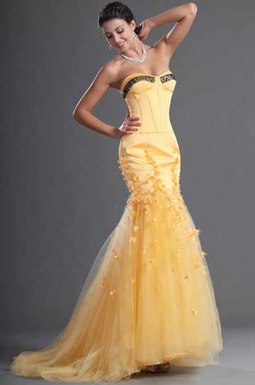 Distinctive Yellow Organza Trumpet/Mermaid Sweetheart Bridesmaid Dress(UKBD03-531)