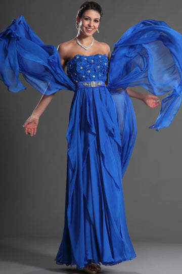 A-Line Light Royal Blue Chiffon Strapless With Beading Bridesmaid Dress(UKBD03-532)