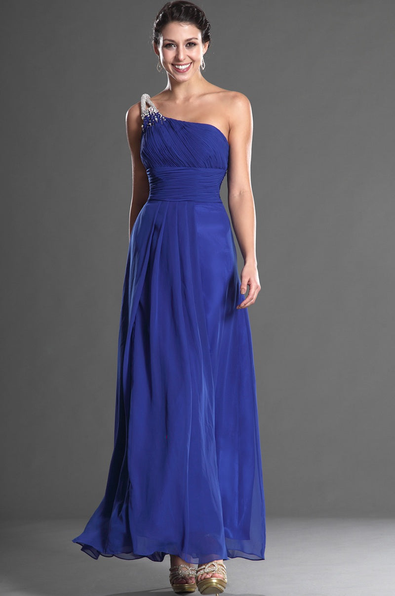 Off Shoulder Ruffles Chiffon Bridesmaid Dress Ink Blue