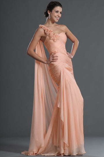 Pearl Pink Chiffon Trumpet/Mermaid One Shoulder With Side Draping Bridesmaid Dress(UKBD03-545)
