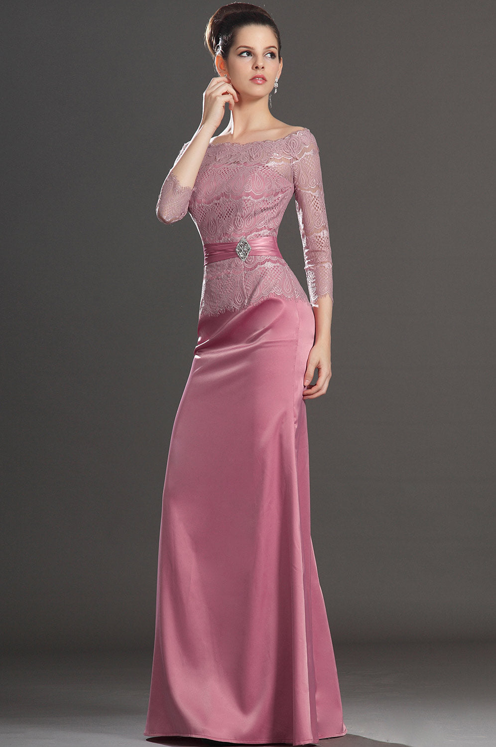 Salmon Pink Mermaid Mother Off The Shoulder 3/4 Length Sleeve Bridesmaid Dress(UKBD03-546)