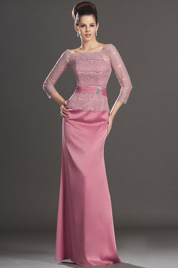 Salmon Pink Mermaid Mother Off The Shoulder 3/4 Length Sleeve Bridesmaid Dress(UKBD03-546)