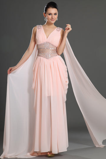 Pink Chiffon Sheath/Column V-neck With Beading Bridesmaid Dress(UKBD03-547)