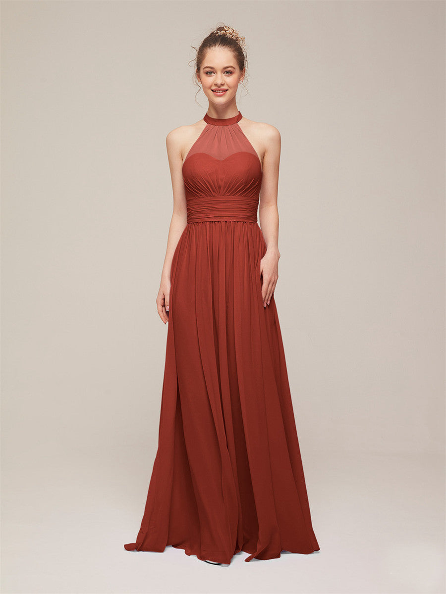 CBD002 Chiffon Halter Rust Beach Bridesmaid Dress