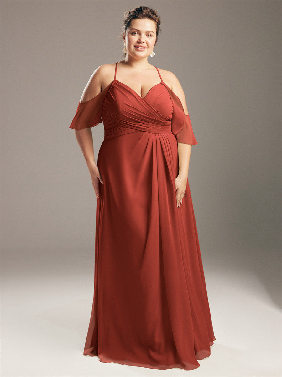 CBD004 Chiffon Straps Rust Plus Size Bridesmaid Dress