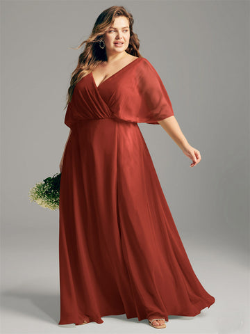 CBD005 Chiffon Half Sleeve V Neck Rust Plus Size Bridesmaid Dress CBD005 Chiffon Half Sleeve V Neck Rust Plus Size Bridesmaid Dress