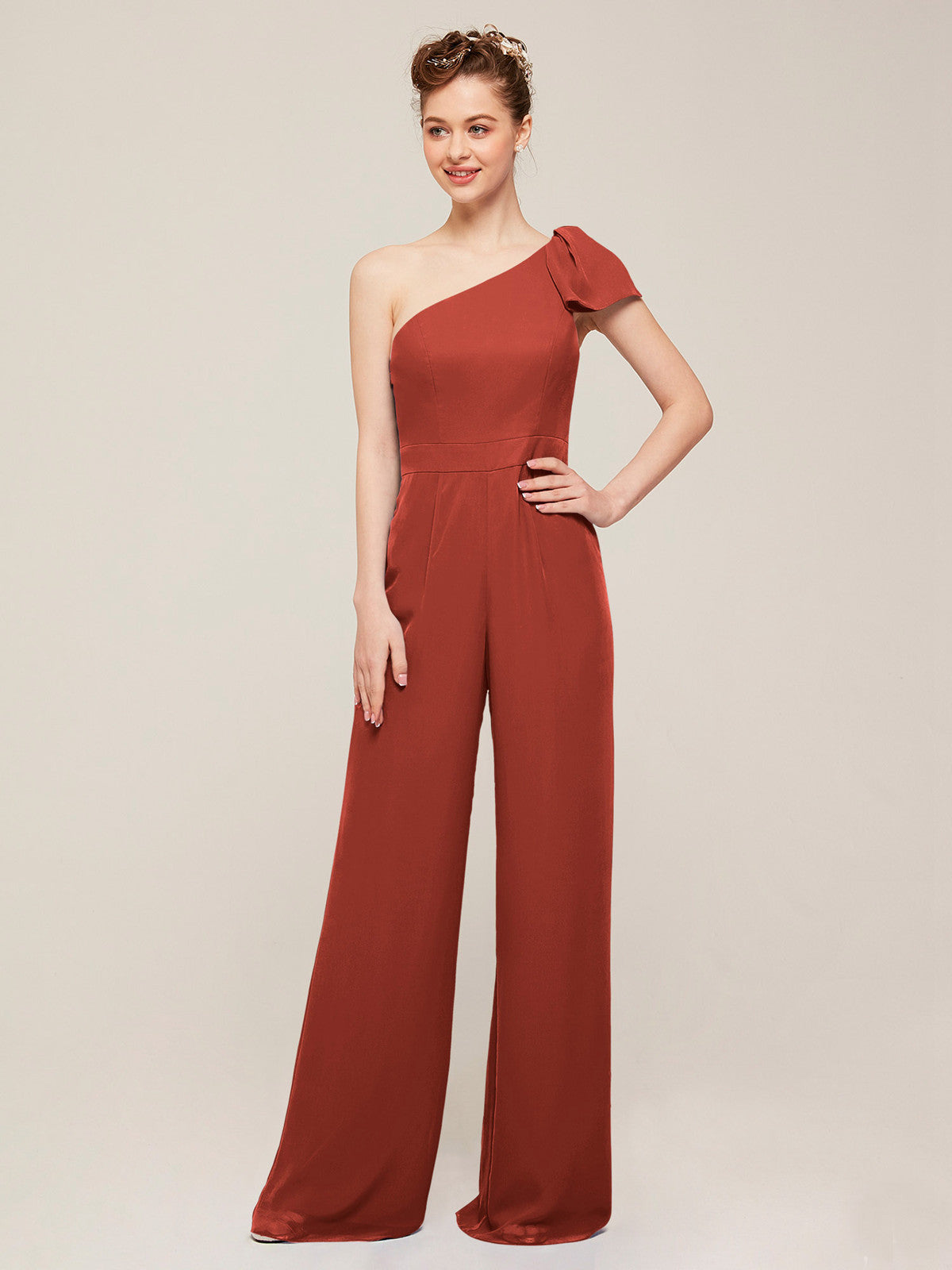 CBD007 One Shoulder Jump Suit Rust Bridesmaid Dress