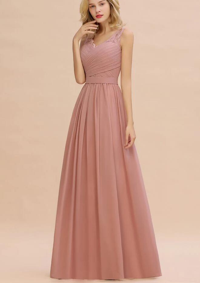 CBD015 Chiffon Dust Rose V Neck Bridesmaid Dress