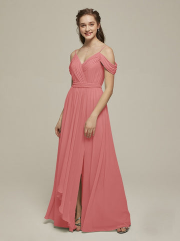 CBD016 Chiffon Straps Coral Bridesmaid Dress