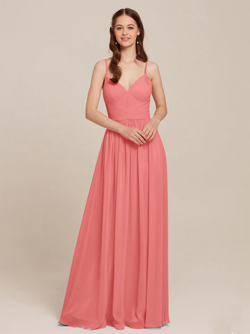 CBD017 Chiffon Straps Coral Bridesmaid Dress