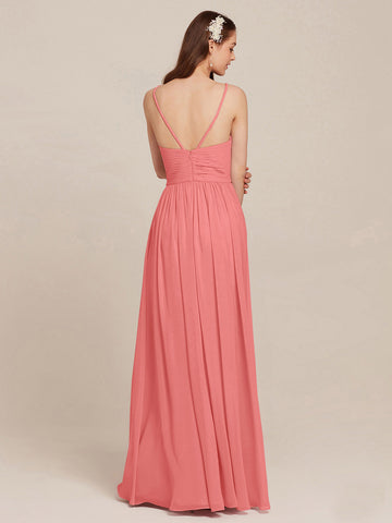 CBD017 Chiffon Straps Coral Bridesmaid Dress