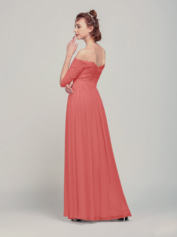CBD018 Chiffon Off The Shoulder Coral Bridesmaid Dress