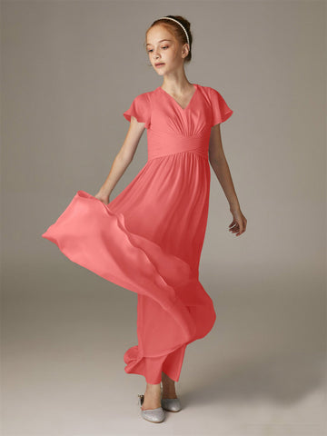 CBD019 Chiffon Coral Junior Bridesmaid Dress