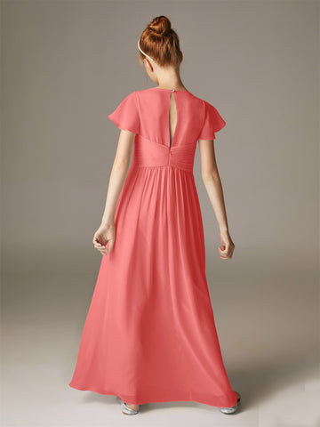 CBD019 Chiffon Coral Junior Bridesmaid Dress