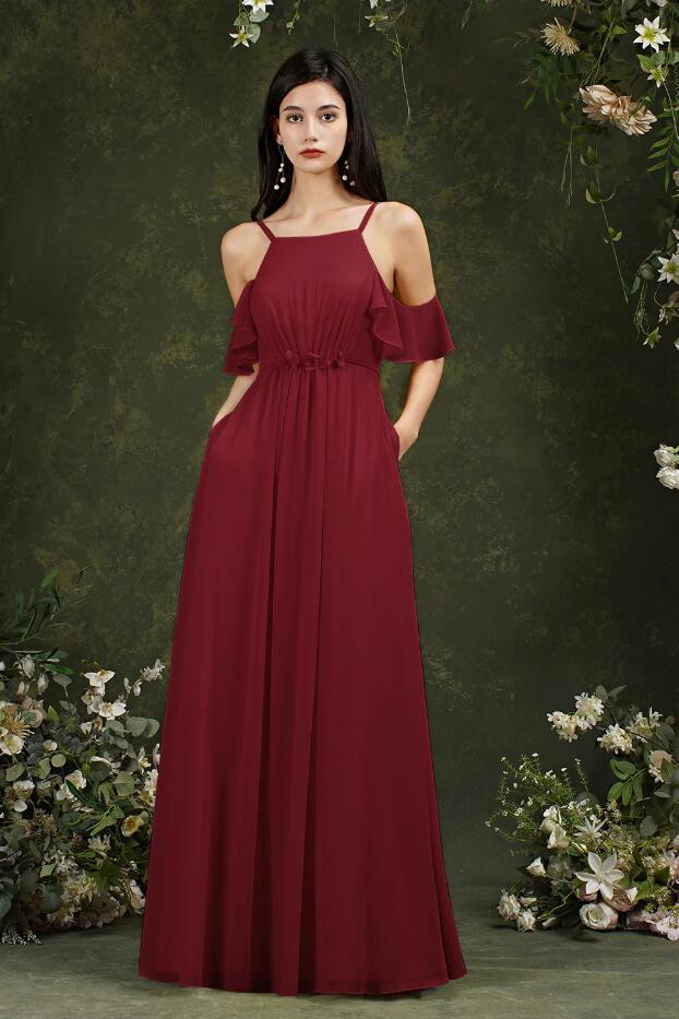 CBD026 Maroon Chiffon Straps BOHO Country Bridesmaid Dress