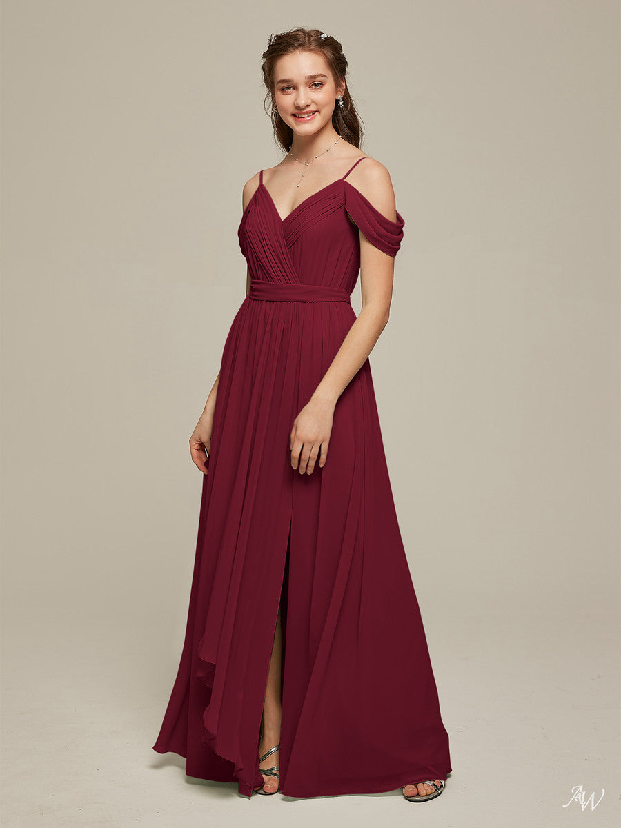 CBD028 Maroon Chiffon Straps BOHO Country Bridesmaid Dress