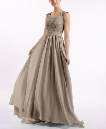 CBD030 Mother Lace Chiffon Taupe Bridesmaid Dress