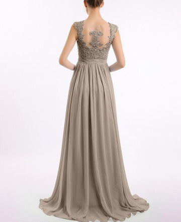 CBD030 Mother Lace Chiffon Taupe Bridesmaid Dress