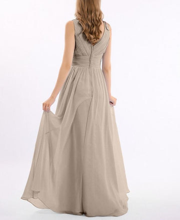 CBD032 V Neck Chiffon Taupe Bridesmaid Dress