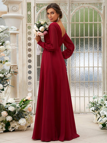 CBD035 Mother V Neck Chiffon Long Sleeve Taupe Bridesmaid Dress