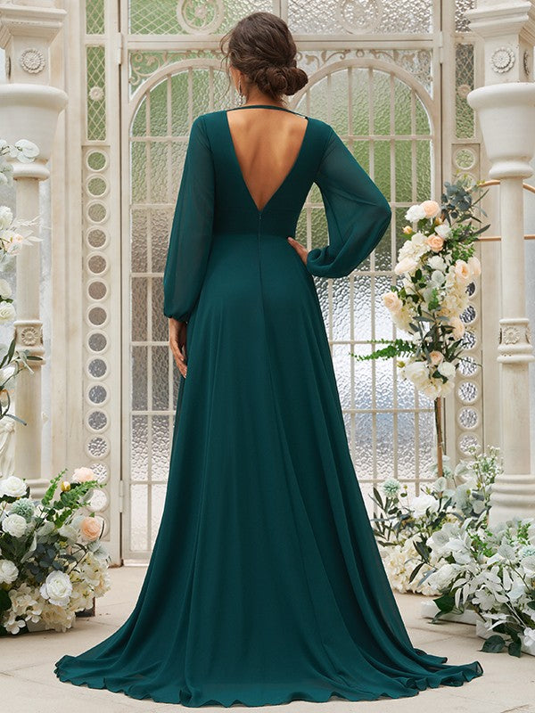 CBD036 Mother V Neck Chiffon Long Sleeve Taupe Bridesmaid Dress CBD036 Mother V Neck Chiffon Long Sleeve Taupe Bridesmaid Dress
