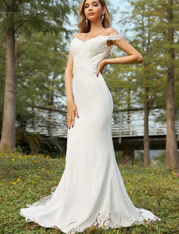 CBD037 White Mermaid Lace Long Bridesmaid Dress