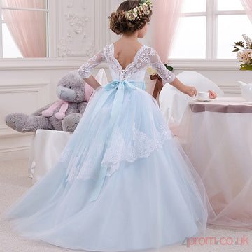 Princess Half Sleeve Kids Flower Girl Dress With Bows BDCH0127