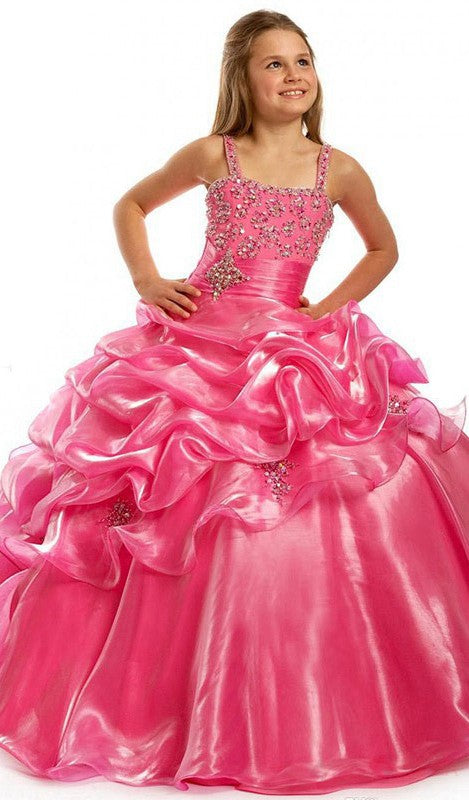 Ball Gown Beading Straps Peach Red Kids Girls Prom Dress CH0167
