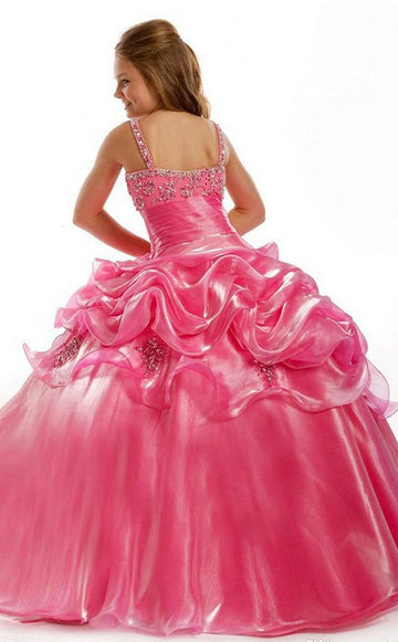 Ball Gown Beading Straps Peach Red Kids Girls Prom Dress CH0167