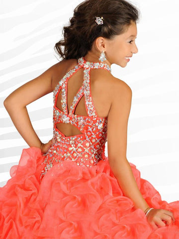 Ball Gown Halter Tomato Red Kids Girls Prom Dress CH0169