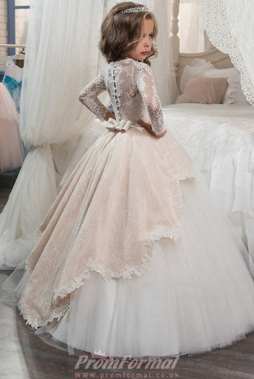 Long Sleeve Blushing Pink Kids Prom Dress CHK001