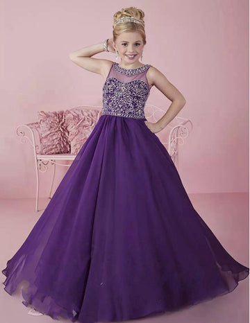 Beading Purple Kids Prom Dress CHK008