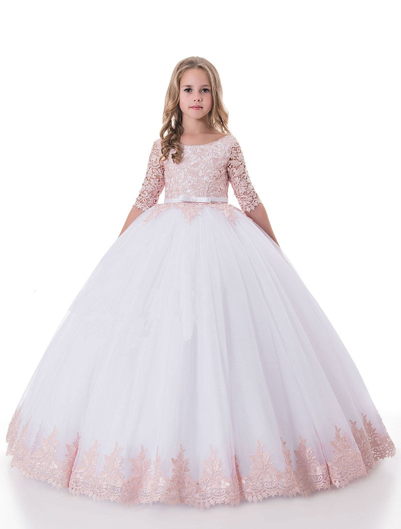 Half Sleeve Blushing Pink Kids Prom Dress CHK010