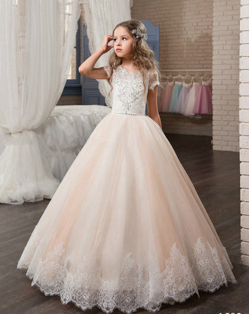 Short Sleeve Candy Pink Kids Prom Dress CHK016