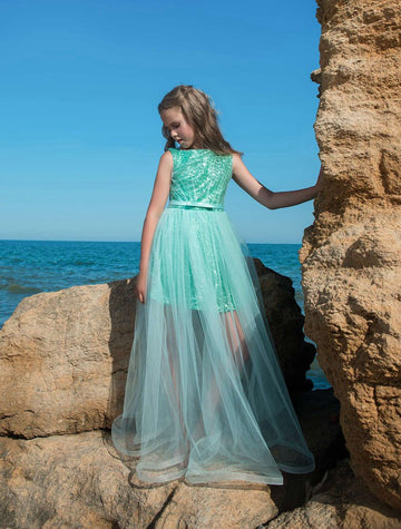 Sequins Mid Turquoise Kids Prom Dress CHK025