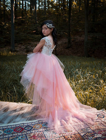 High Low Pale Pink Kids Prom Dress CHK028