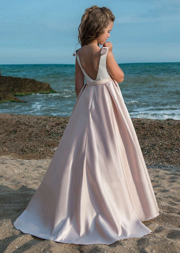 Satin Girls Formal Dress With Pocket BDCHK072