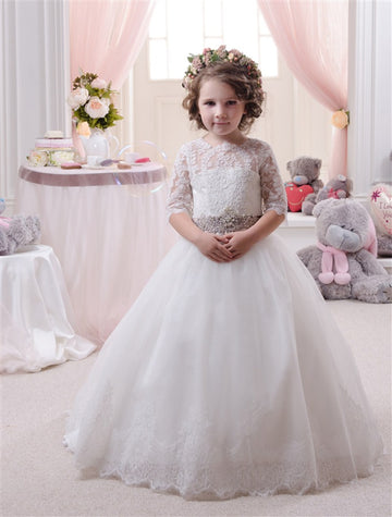Lace Tulle Half Sleeve Toddler Flower Girl Dress CHK138