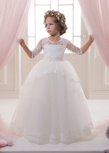 Lace Tulle Half Sleeve Toddler Flower Girl Dress CHK139