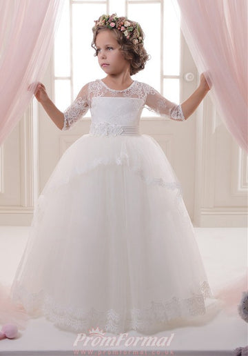 Lace Tulle Half Sleeve Toddler Flower Girl Dress CHK139