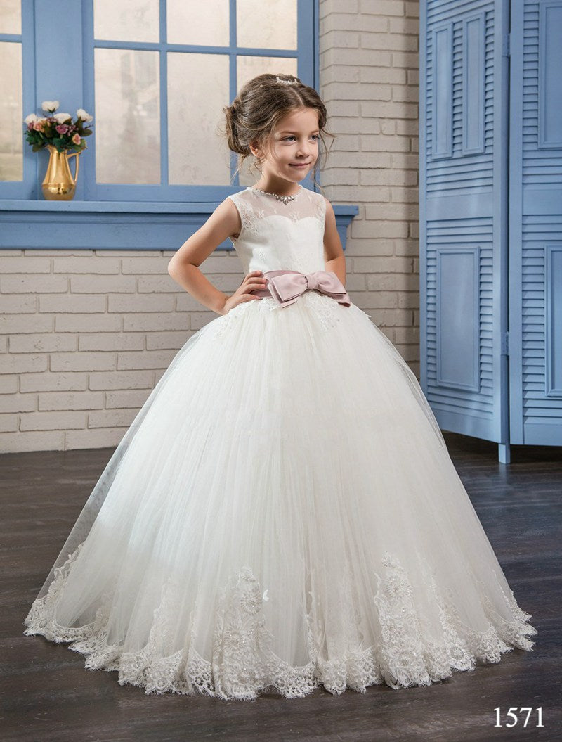 Ivory Lace Tulle Toddler Girl Prom Dress CHK159