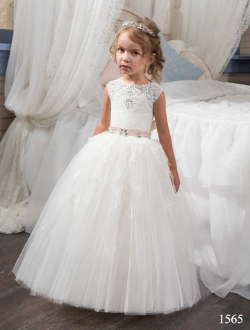 Ball Gown Ivory Lace Tulle Toddler Girl Communion Dress CHK160