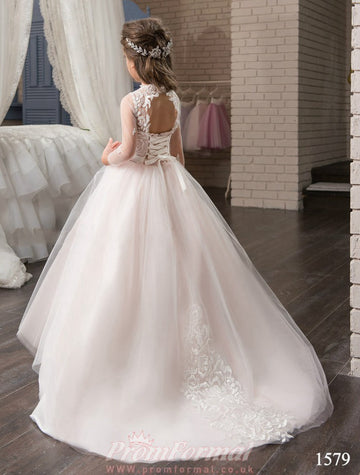 Long Sleeve Tulle Toddler Girl Communion Dress CHK161